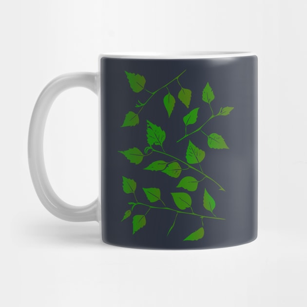 Birch Tree Leaf and Stem Forest Pattern (on navy) by Davey's Designs